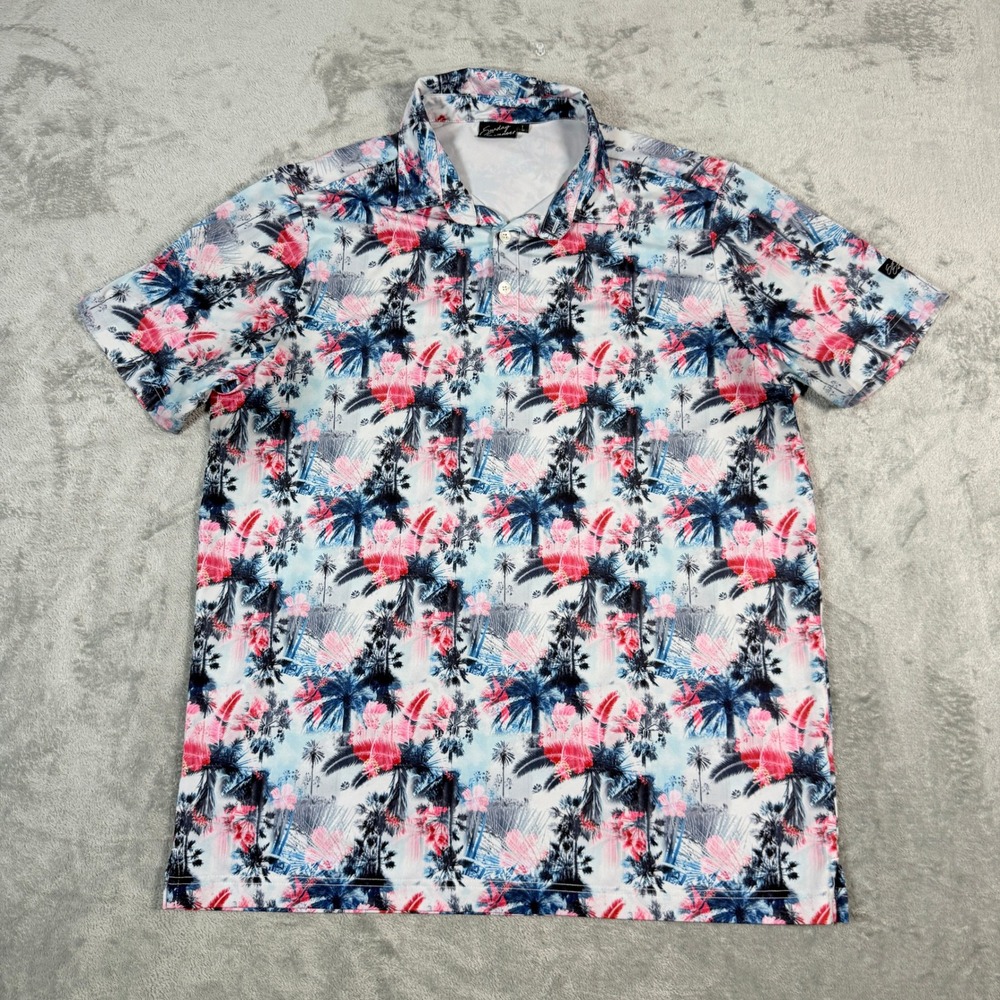 Sunday Swagger Mens Large Polo Shirt Tropical Palm Tree AOP Golf Performance